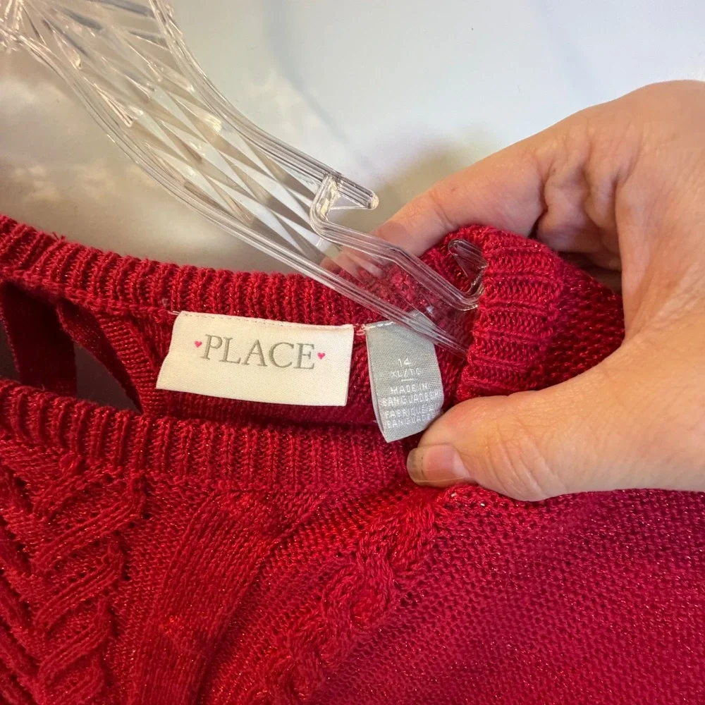 The Childrens Place Girls Sweater Dress Red‎ Cable Knit Metallic Shimmer Size 14